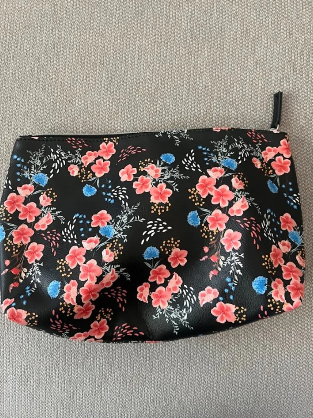 Steve Madden Pink Blue Floral Cosmetic Travel Pouch Top Zip Bag